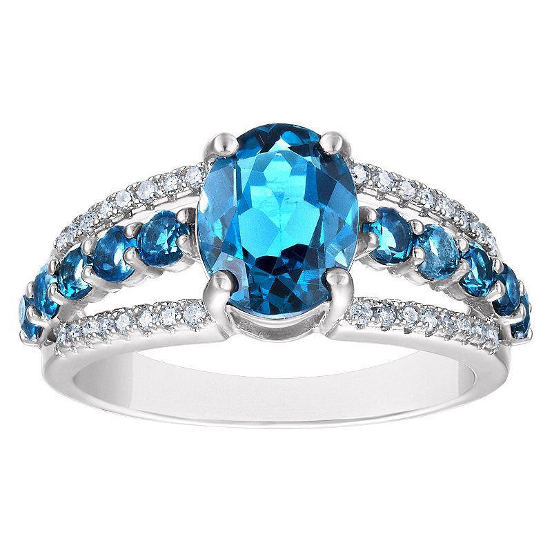 Tiara Sterling Silver 1/6 Carat T.W. Diamond & London Blue Topaz Ring, Womens Product Image