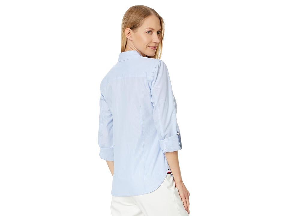 Tommy Hilfiger Cornell Stripe Roll Tab (Cornflower /White 1) Women's Clothing Product Image