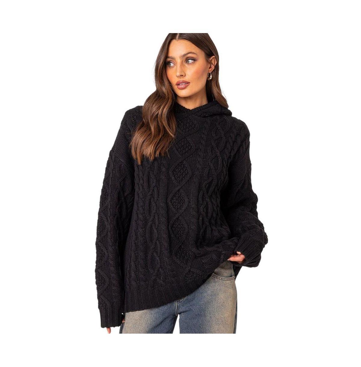 Womens Oversized cable knit sweater hoodie Product Image