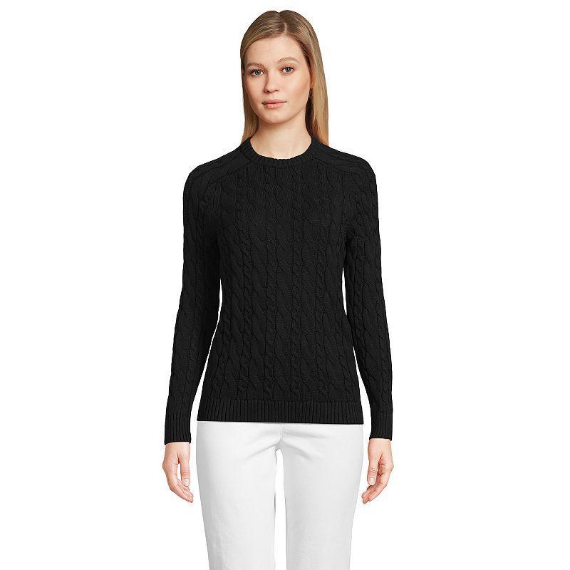 Womens Lands End Cotton Drifter Cable Crew Neck Sweater Product Image