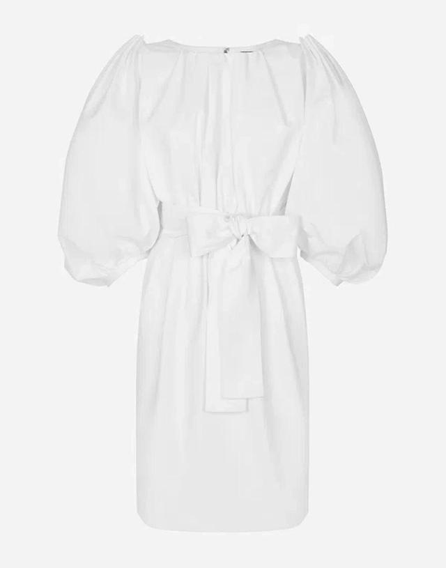 Dolce&gabbana Puff Sleeve Cotton Poplin Shift Dress In ホワイト Product Image