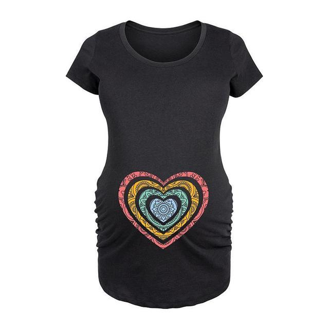 Maternity Rainbow Heart Mandala Graphic Tee, Womens Product Image