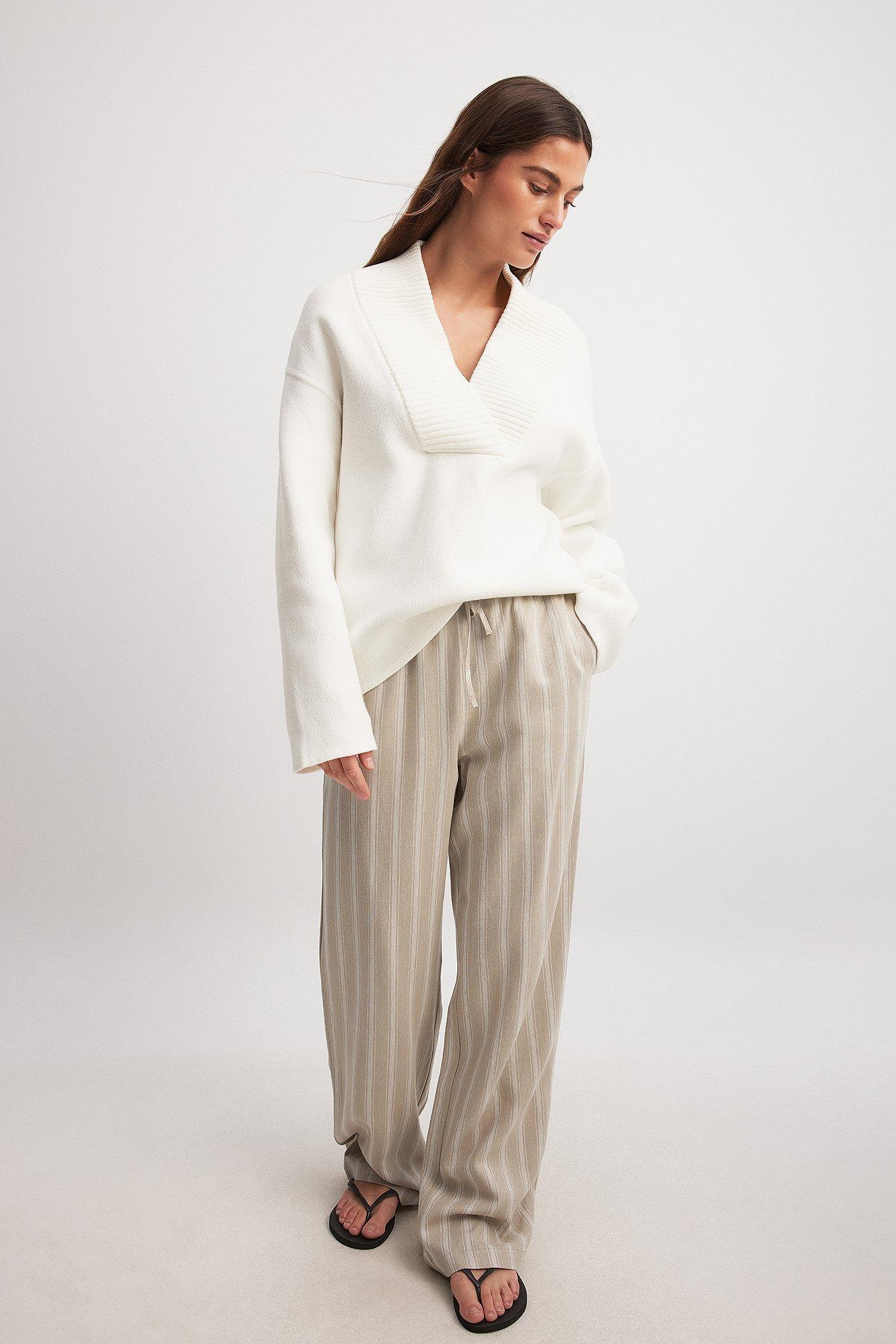 Linen Blend Striped Pants Product Image