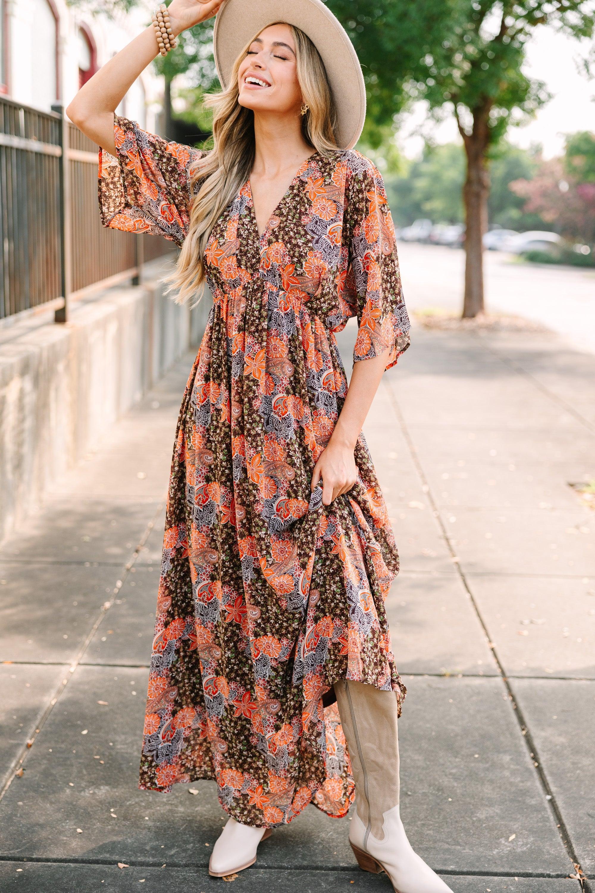 On The Edge Brown Ditsy Floral Maxi Dress Female Product Image