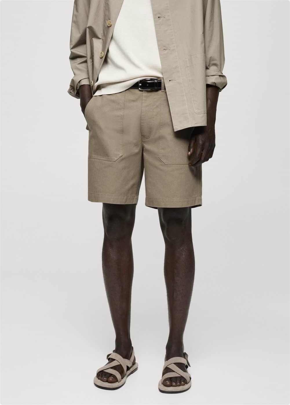 MANGO MAN - 100% herringbone cotton Bermuda shorts khakiMen Product Image