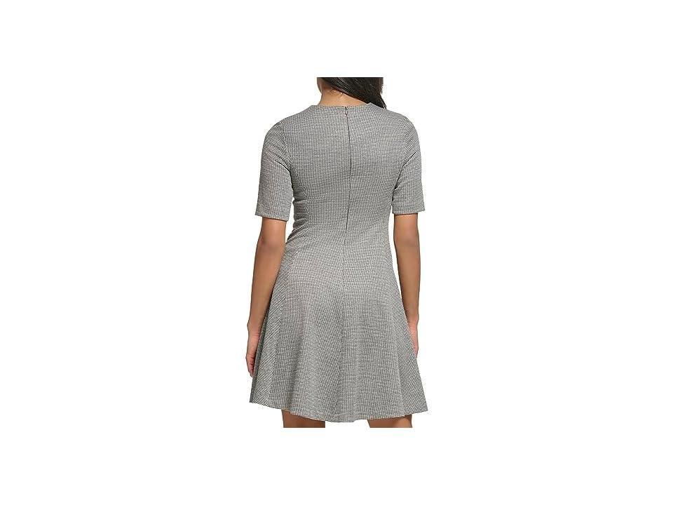 DKNY Short Sleeve A-Line Plaid Dress with Suede Faux Pockets Multi) Women's Dress Product Image