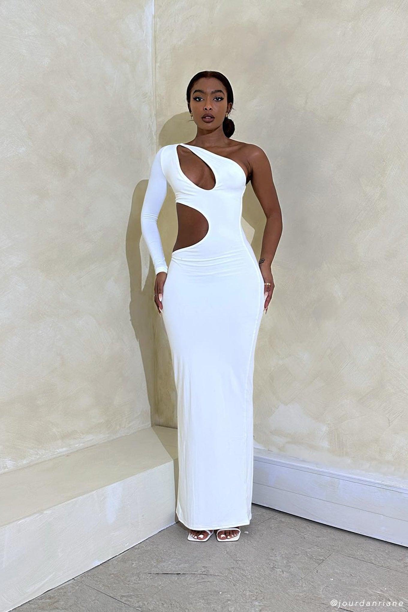 Joyce One Shoulder Cut Out Maxi Dress - White Product Image