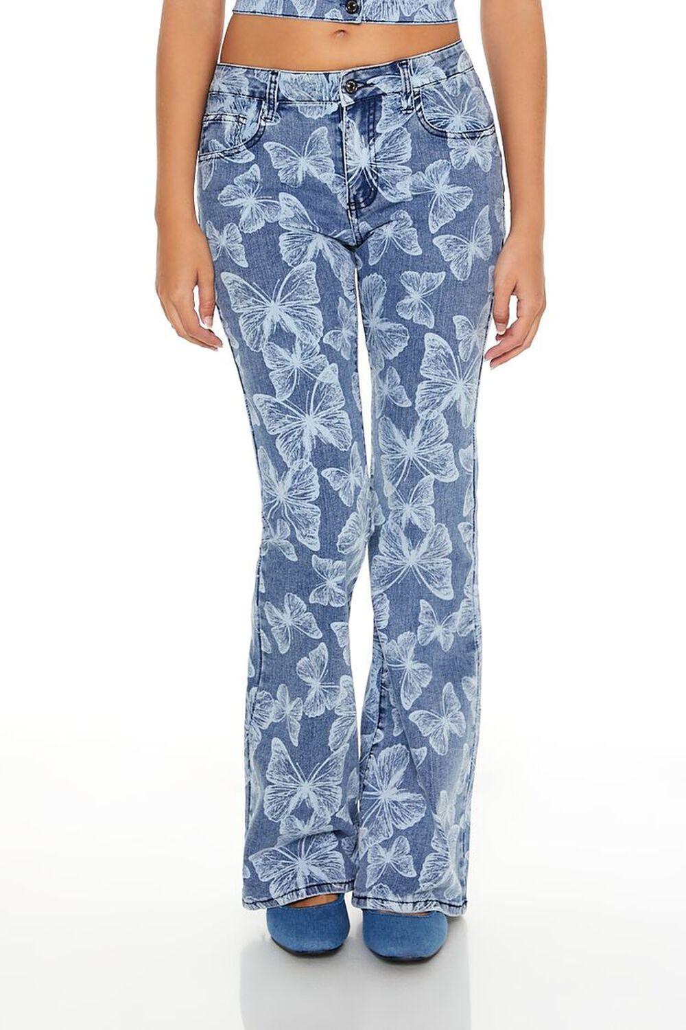 Butterfly Print Flare Jeans | Forever 21 Product Image