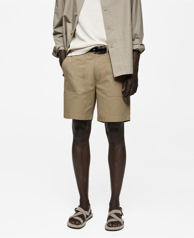 MANGO MAN - 100% herringbone cotton Bermuda shorts khakiMen Product Image