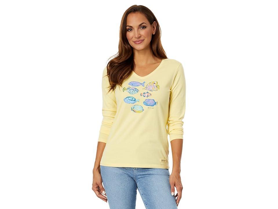 Life is Good Watercolor Tropical Fish Long Sleeve Crusher Vee (Sandy ) Women's Clothing Product Image