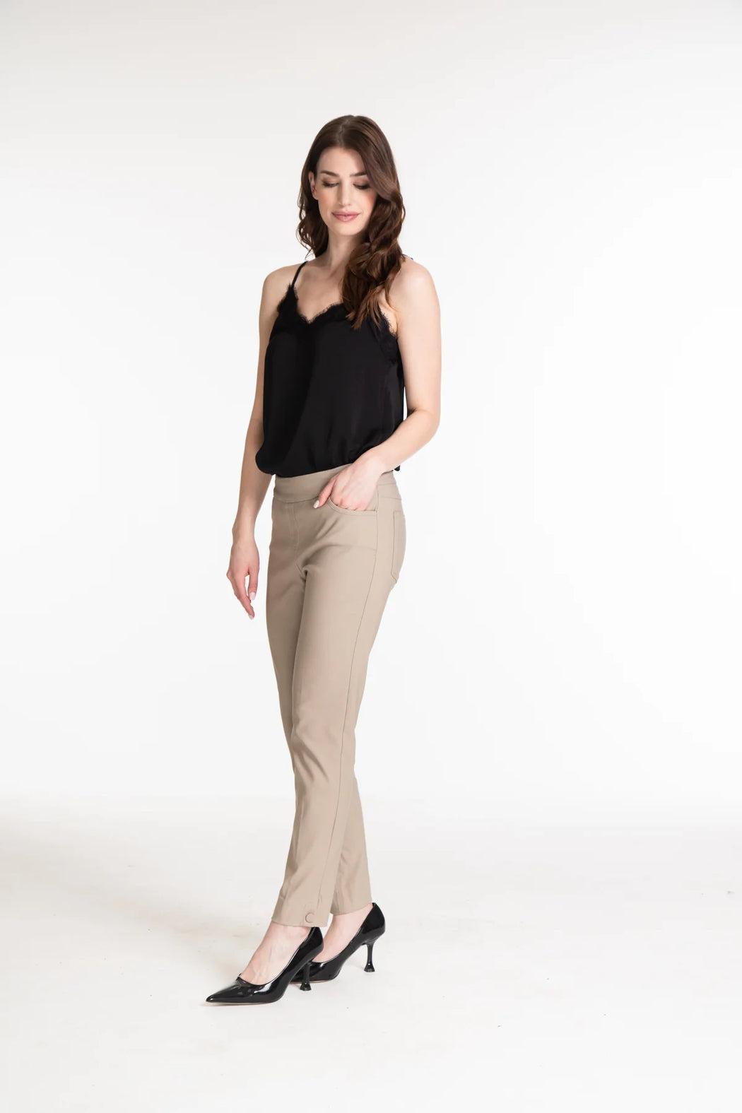 PULL-ON REAL 4-POCKET ANKLE PANT WITH BUTTON HEM VENTS - WHITE ONLY Female Product Image