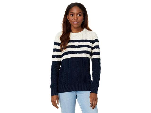 L.L.Bean Soft Cotton Fisherman Crew Neck Pattern (Classic Navy Stripe) Women's Clothing Product Image