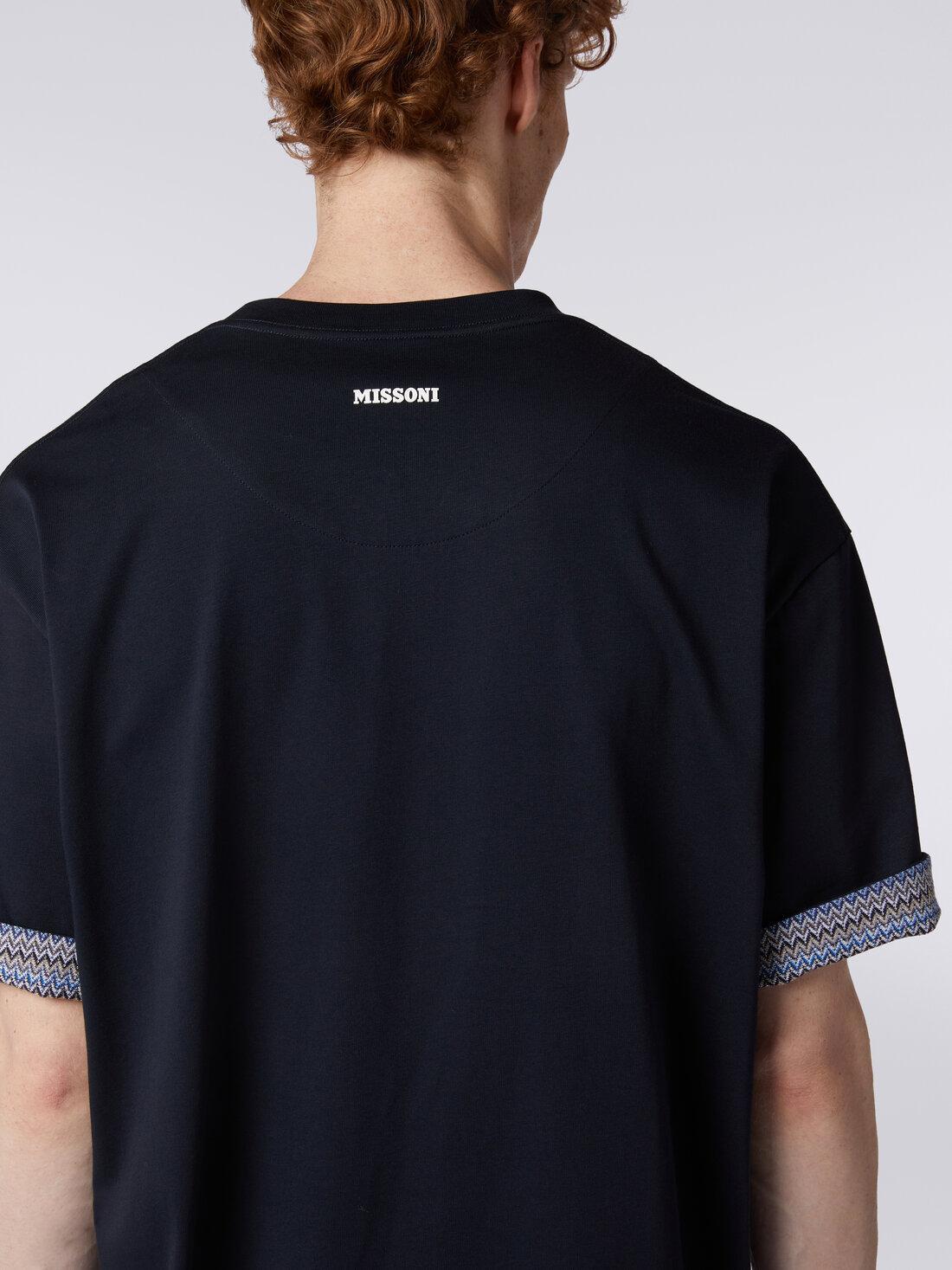 Crew-neck T-shirt in cotton with chevron lapels Blue | Missoni Product Image