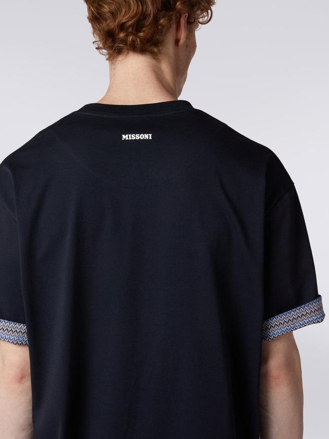 Crew-neck T-shirt in cotton with chevron lapels Blue | Missoni Product Image