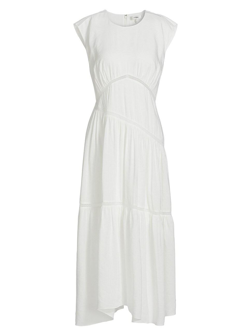 Womens Gathered Linen-Blend Handkerchief Midi-Dress Product Image