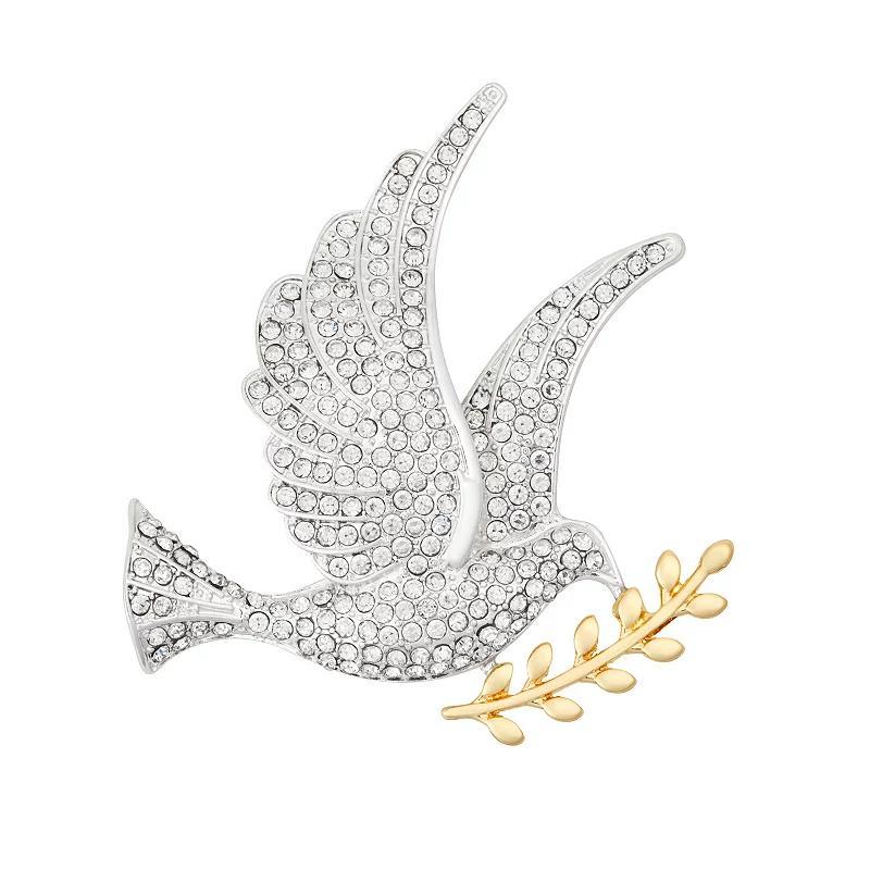 Napier Two Tone Crystal Dove Pin, Womens Product Image