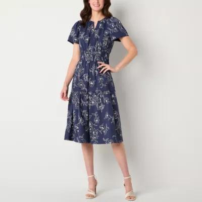 Robbie Bee Womens Short Sleeve Floral Midi Fit + Flare Dress Product Image