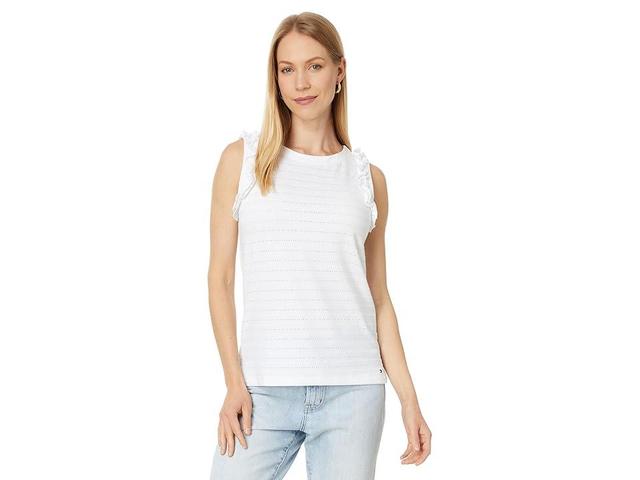 Tommy Hilfiger Womens Solid-Color Textured Ruffled Tank Top Product Image