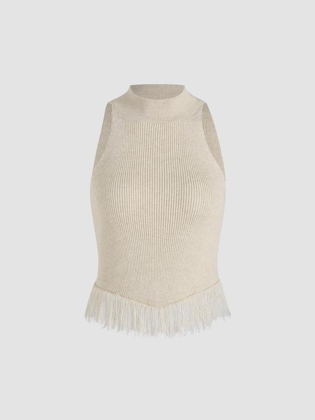 Rib Knit Tassel Trim Tank Top Product Image