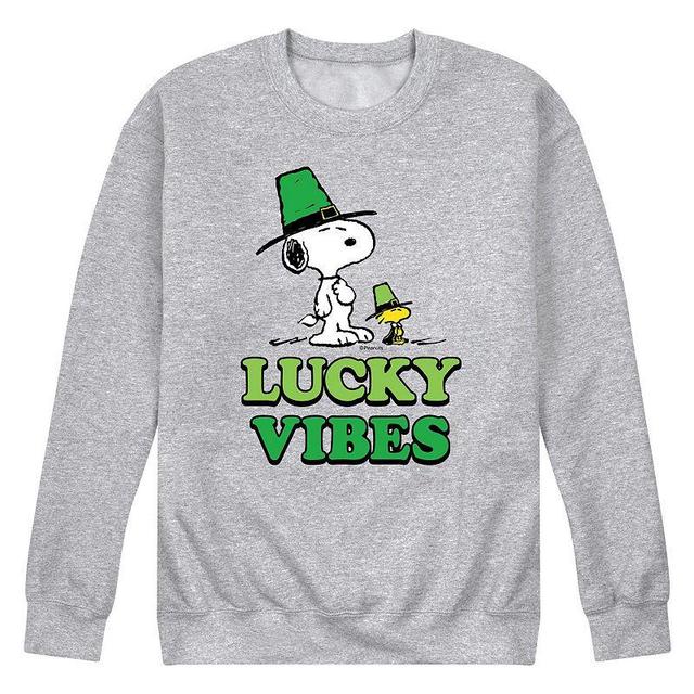 Mens Peanuts Lucky Vibes Fleece Sweatshirt Grey Gray Product Image