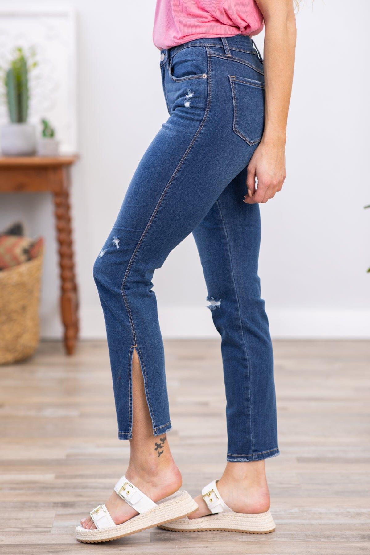 Rewash High Rise Slim Straight Jeans With Slit Product Image