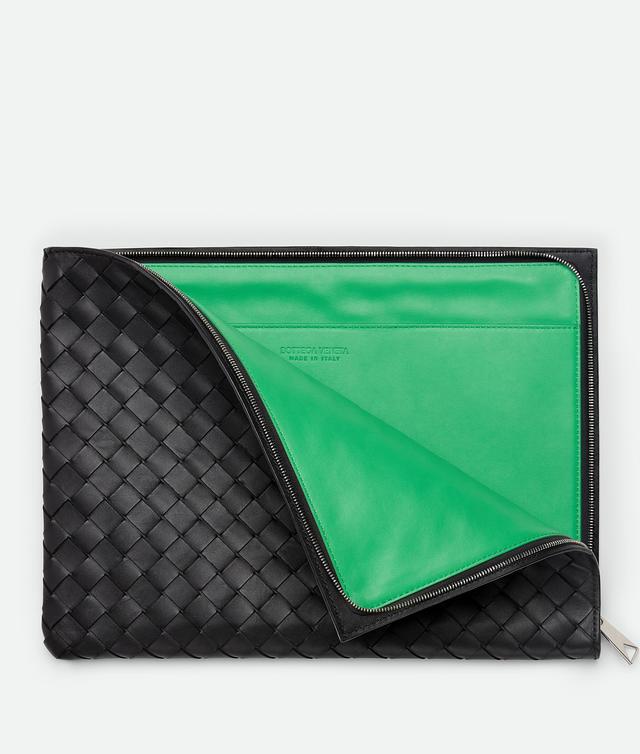 BOTTEGA VENETA Bottega  Veneta Intrecciato Half Zip Pouch In Black Product Image