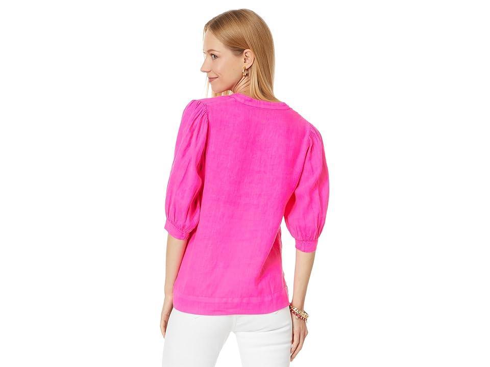 Lilly Pulitzer Mialeigh Elbow Sleeve Linen Top (Passion Fruit Pink) Women's Clothing Product Image