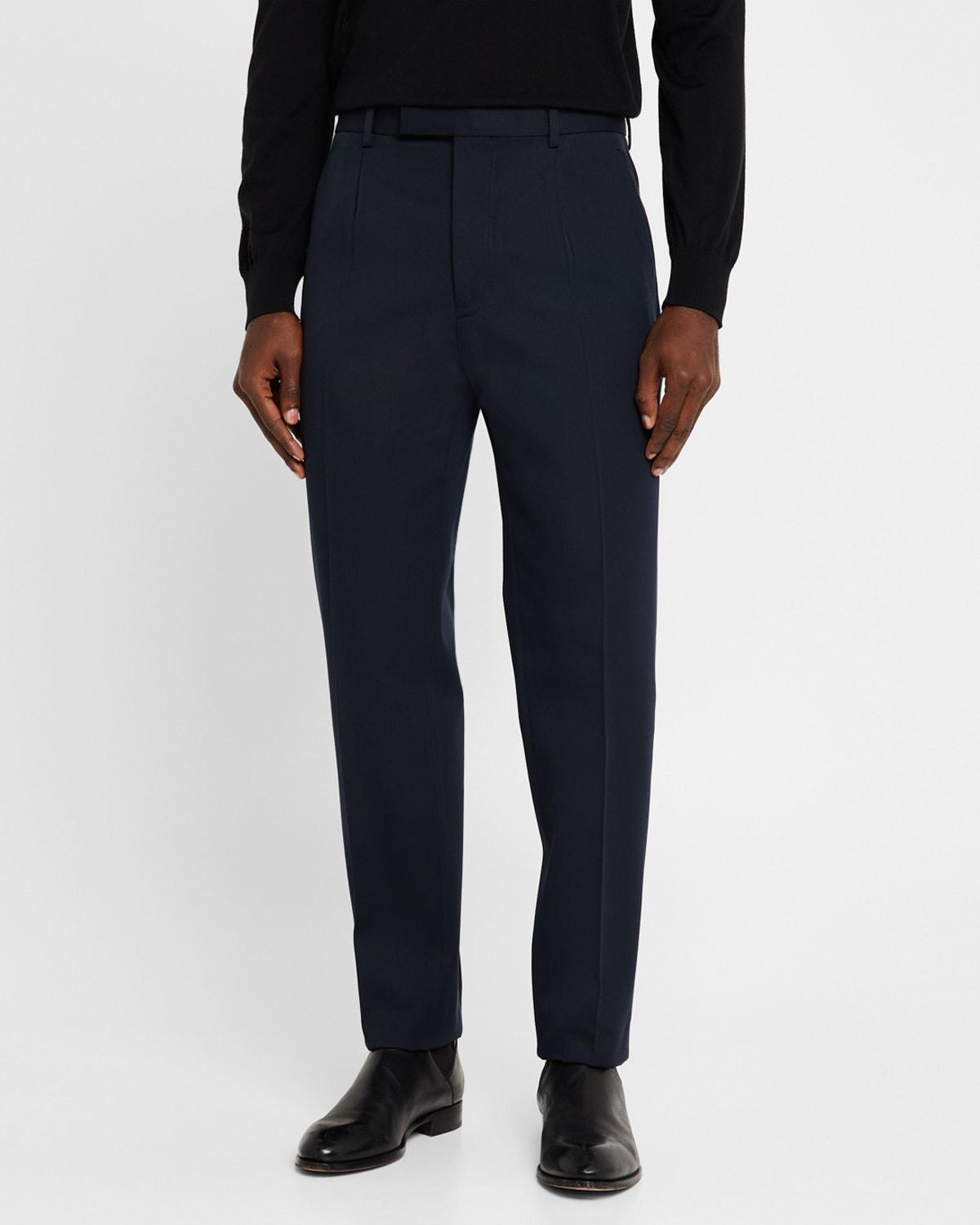 Mens Cotton and Wool Single-Pleated Trousers Product Image