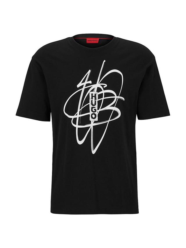 Mens Cotton-Jersey T-Shirt with Graffiti-Inspired Artwork Product Image