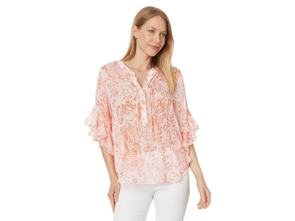 Vince Camuto Pintuck Flutter Sleeve Henley Blouse Fizz) Women's Clothing Product Image