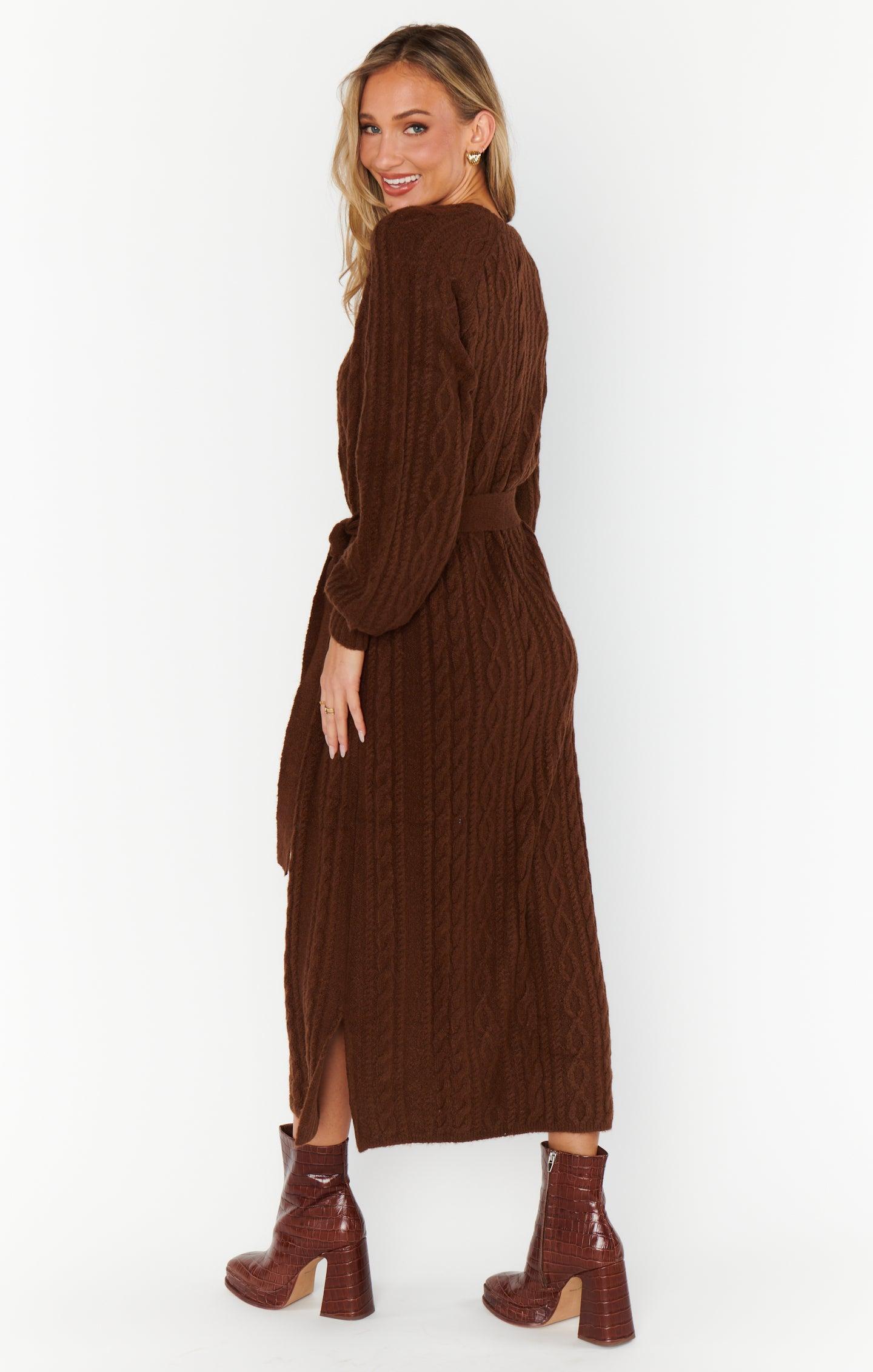 Barb Sweater Dress ~ Chocolate Cable Knit Product Image