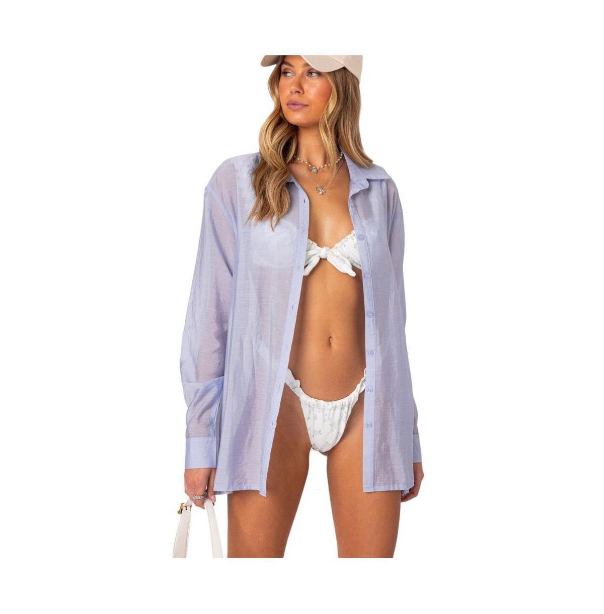 Edikted Womens Bryce Over d Sheer Button Up Shirt Product Image