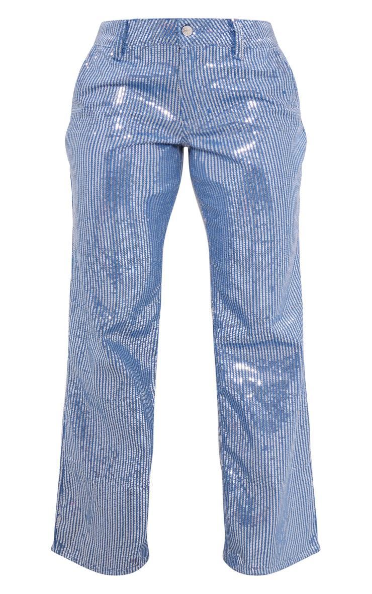 Light Blue Wash Sequin Wide Leg Jean Product Image