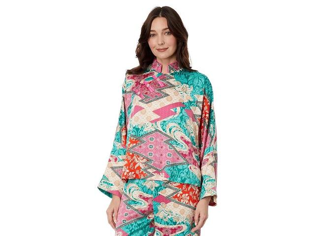 Natori Orient Express Satin PJ Set (Teal Combo) Women's Pajama Sets Product Image