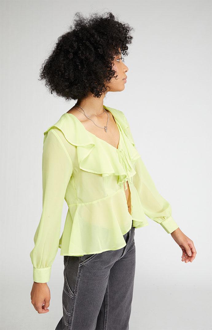 Women's Ruffle Tie Front Long Sleeve Top Product Image