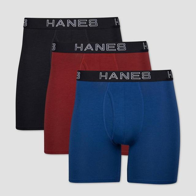 Hanes Premium Mens 3pk Boxer Briefs with Anti Chafing Total Support Pouch - Blue/Black/Red XL Product Image