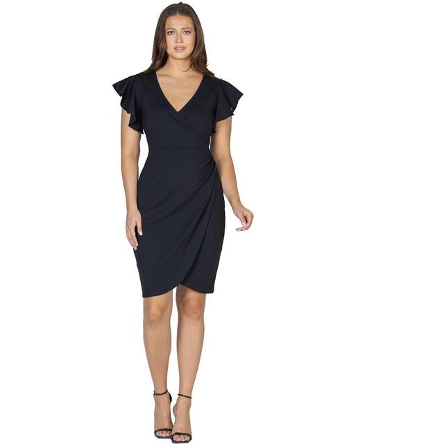 24seven Comfort Apparel Womens V Neck Ruffle Sleeve Knee Length Dress-BLACK-M Product Image