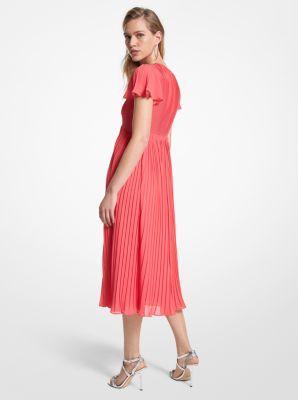 Womens Pleated Short-Sleeve Midi-Dress Product Image