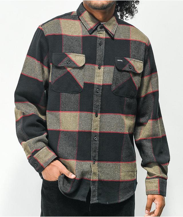 Brixton Bowery Brown, Grey, & Charcoal Plaid Flannel Shirt Product Image