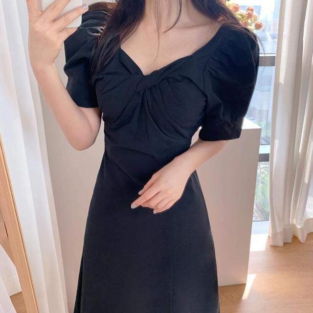 Puff-Sleeve A-Line Midi Dress Product Image