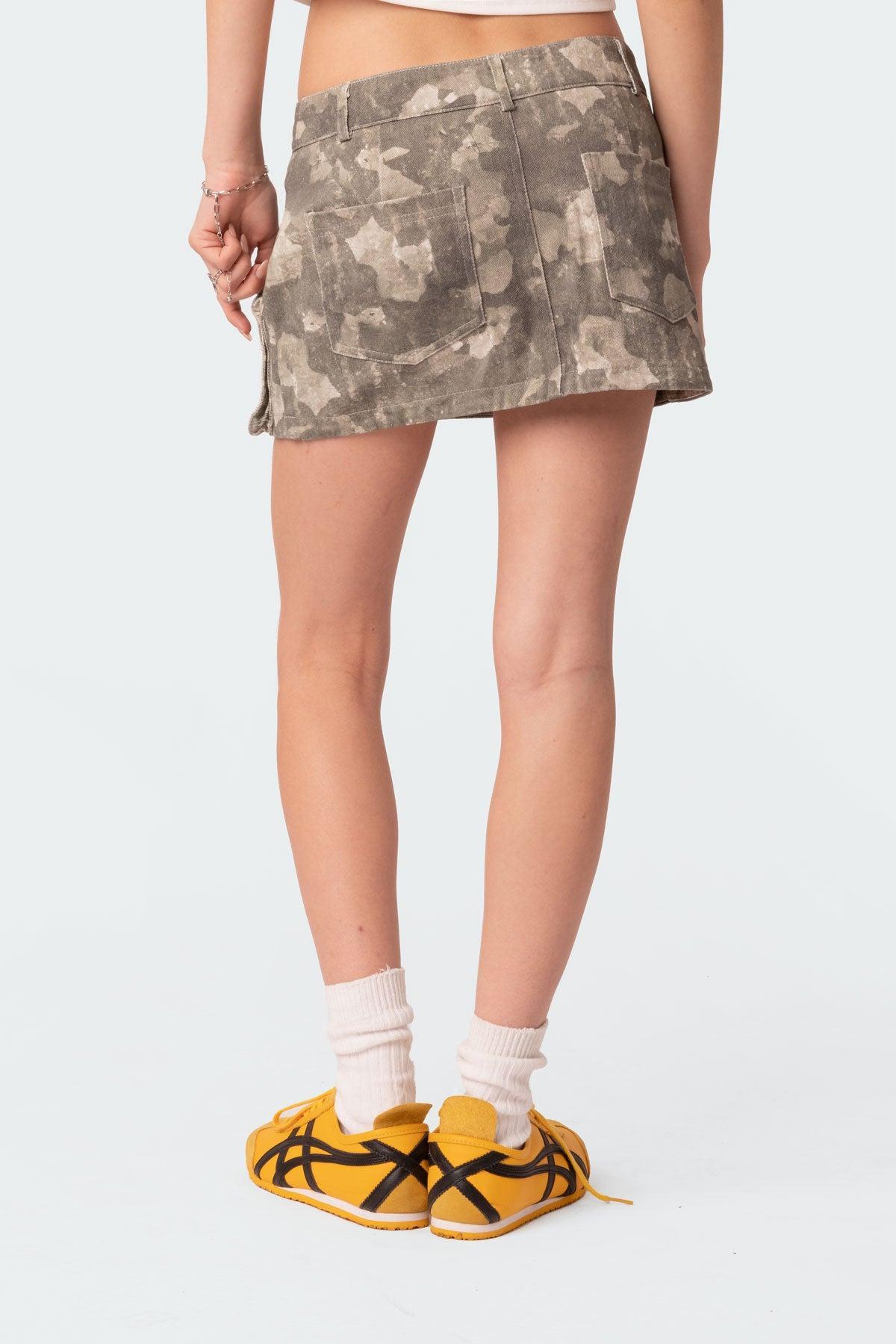 Camo Low Rise Denim Cargo Mini Skirt Product Image