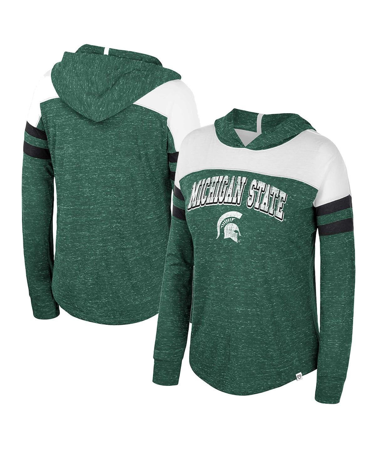 Womens Colosseum Green Distressed Michigan State Spartans Speckled Color Block Long Sleeve Hooded T-shirt Product Image