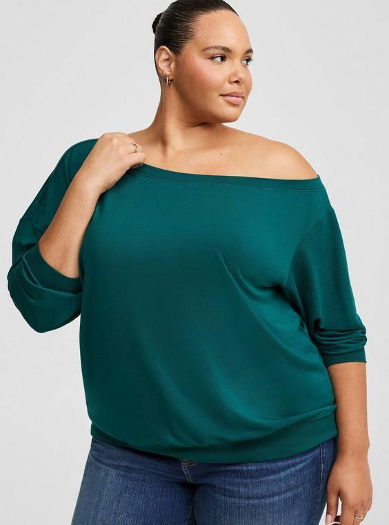 Off-Shoulder Light Weight French Terry Sweatshirt Product Image