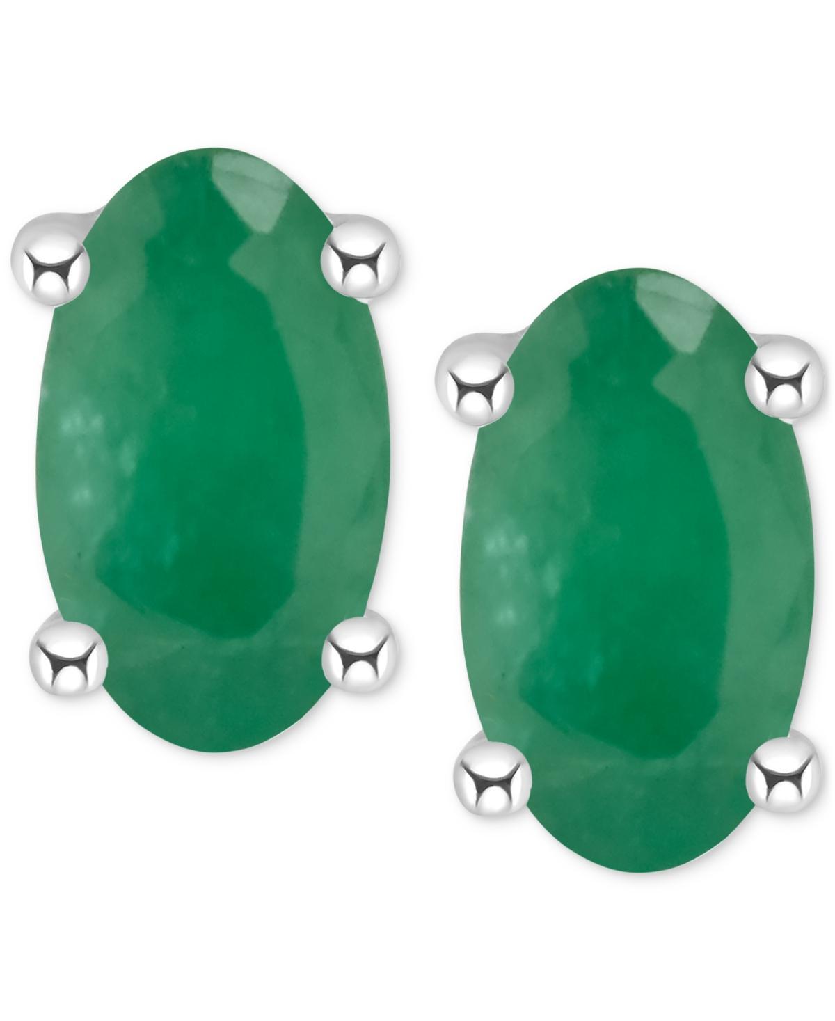 Ruby Oval-Cut Stud Earrings in 14k White Gold (Also in Emerald) Product Image