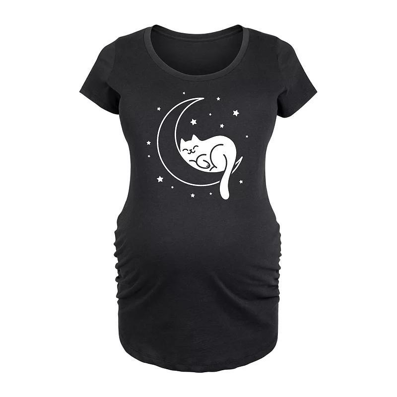 Maternity Cat Sleeping On Moon Graphic Tee, Womens Product Image