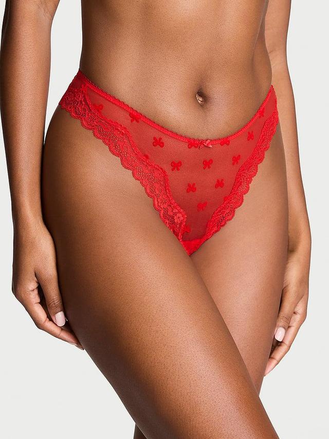 Tease Mesh Lace-Trim High-Leg Thong Panty Product Image