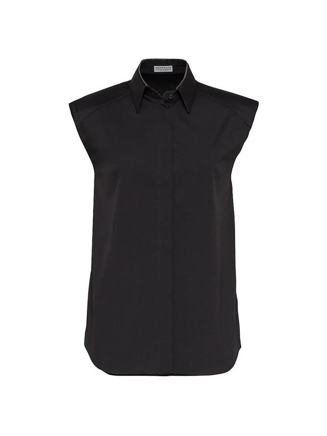 Womens Stretch Cotton Poplin Sleeveless Shirt With Shiny Collar Product Image