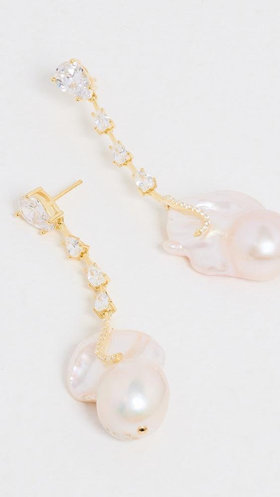 By Adina Eden 14k Dangling Baroque Pearl Stud Earrings | Shopbop Product Image