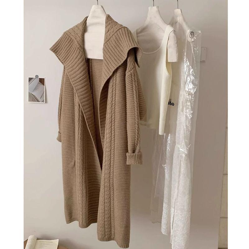 Collar Ribbed Midi Open Front Cardigan Product Image