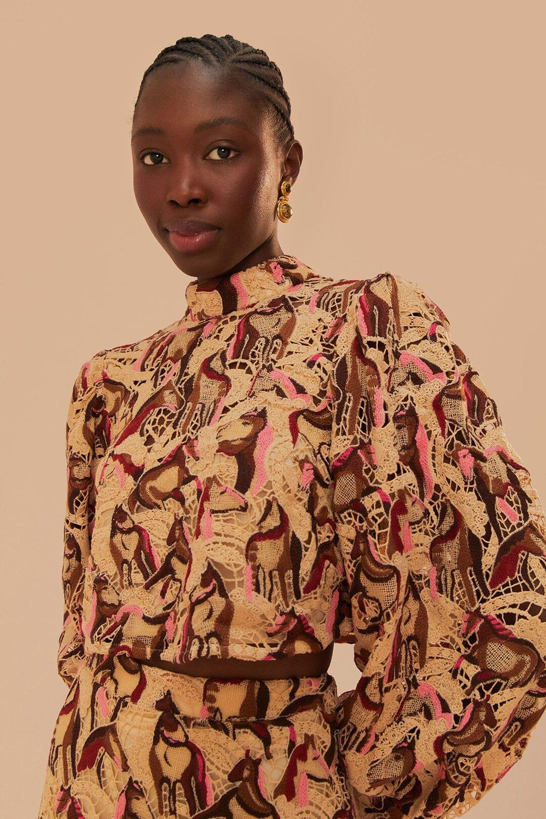 Cream Horses Guipure Blouse Product Image